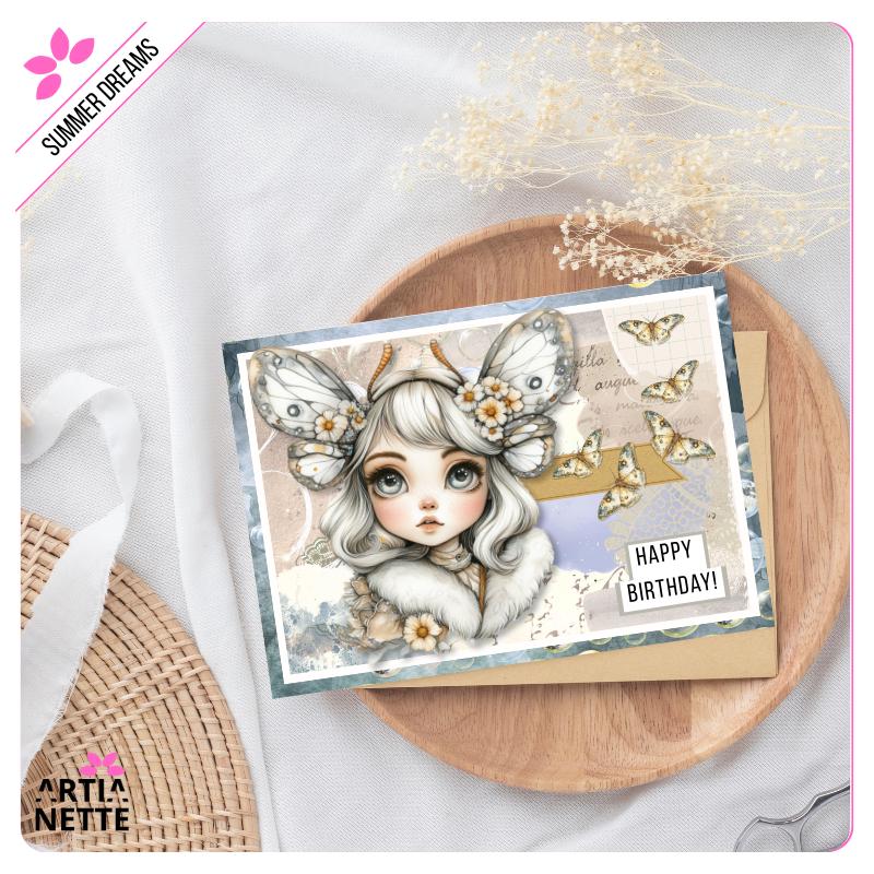 Ćmy, księżyce i wróżki  baśniowy zestaw clipartów PNG + 2 arkusze A4 z napisami PL i EN | Summer Dreams Set 02