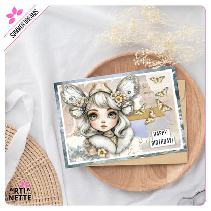 Ćmy, księżyce i wróżki  baśniowy zestaw clipartów PNG + 2 arkusze A4 z napisami PL i EN | Summer Dreams Set 02