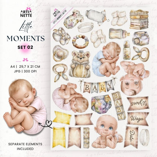 Little Moments Set 02 – grafiki PNG z noworodkami i akcesoriami niemowlęcymi