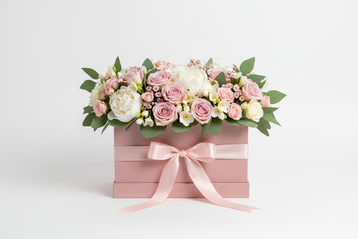 prezent premium w kolorze różowym z kwiatami