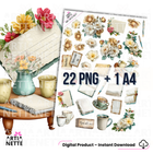 Spotkanie przy kawie – kawa, notesy i kwiaty | grafiki PNG + arkusz A4 | Ruby Love Extras 07