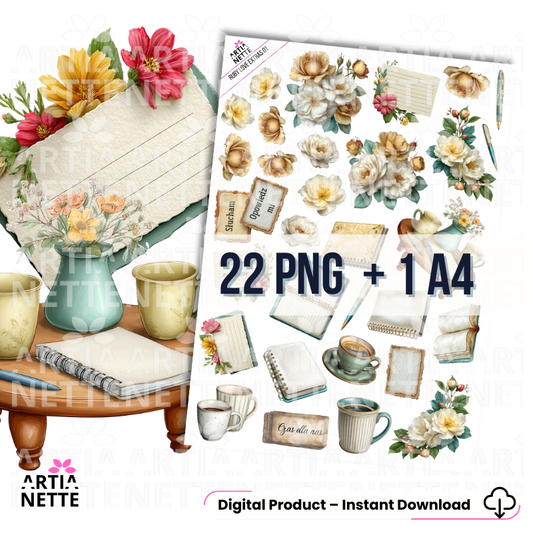 Elementy do scrapbookingu kawa notes kwiaty PNG Ruby Love Extras.