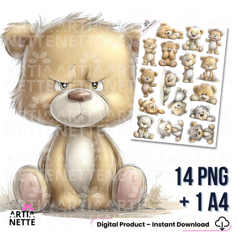 teddy bear clipart png ilustracje misie klasyczne neutralne kolory a4