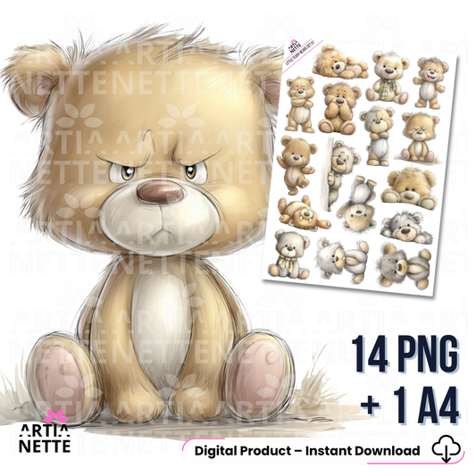 teddy bear clipart png ilustracje misie klasyczne neutralne kolory a4