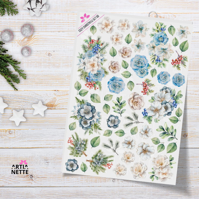 wydruk A4, papiery świąteczne, kwiaty do scrapbookingu